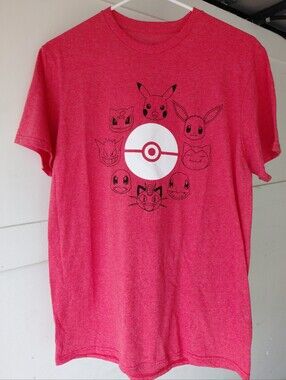 Nintendo Pink Pokémon Logo Tee with Black Print, Size M